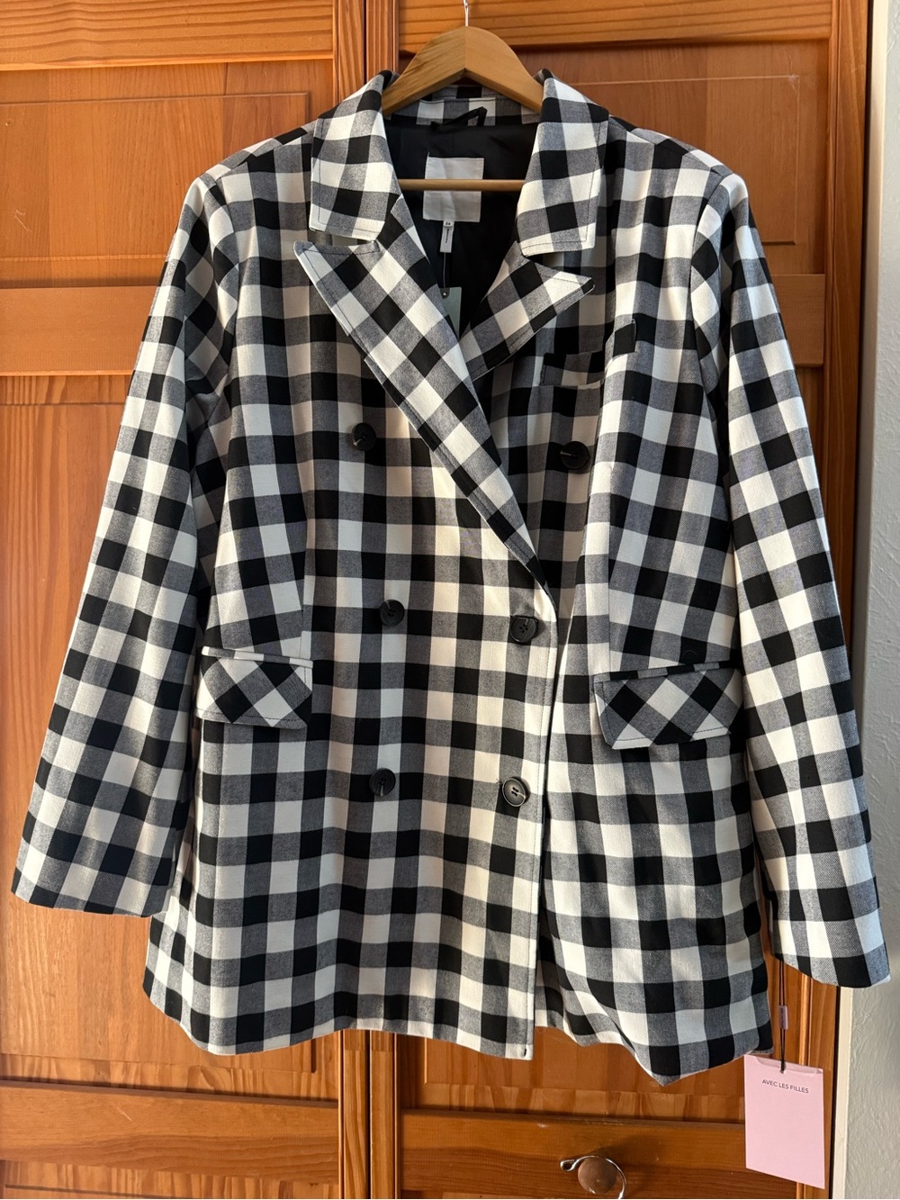 Avec Les Filles Black and White Check Blazer